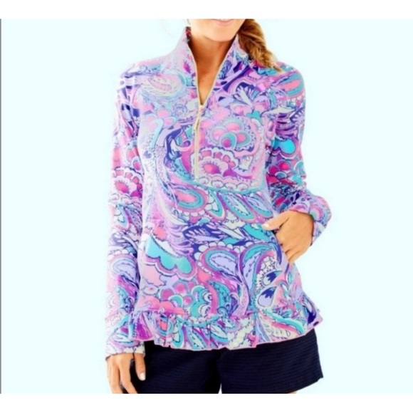 Lilly Pulitzer Tops - Lilly Pulitzer Killian Popover Pink Tropics Mermaids Call UPF 50 Medium Pullover